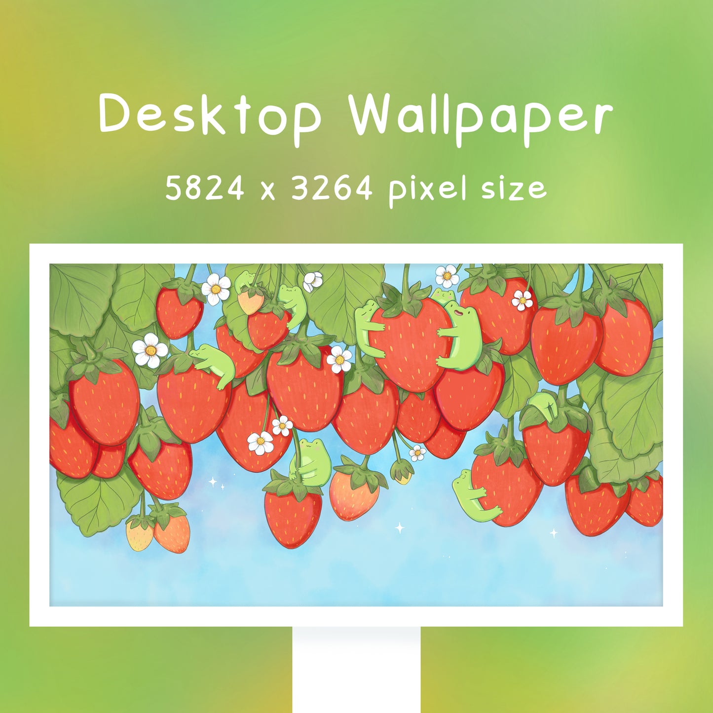 Aesthetic Desktop 5k Wallpaper: Strawberry Frogs Cottage Core - Frogberries