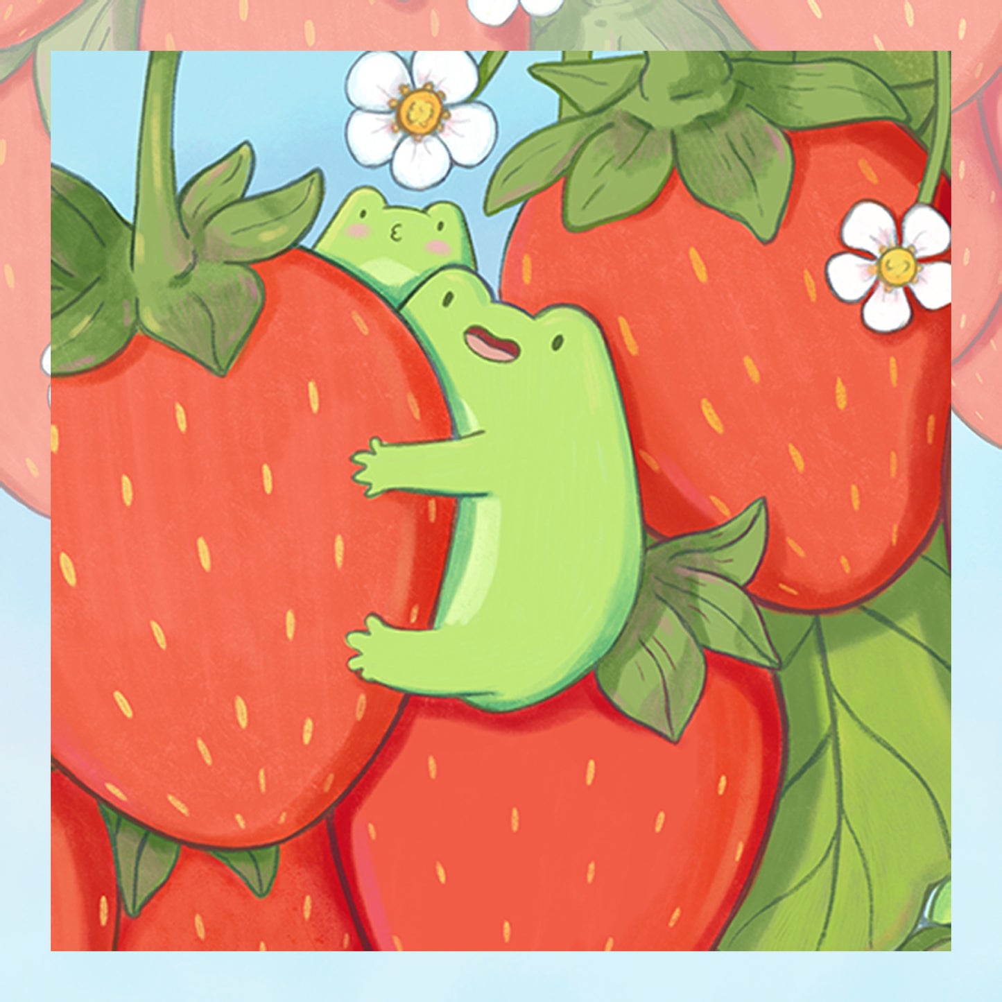 Aesthetic Desktop 5k Wallpaper: Strawberry Frogs Cottage Core - Frogberries
