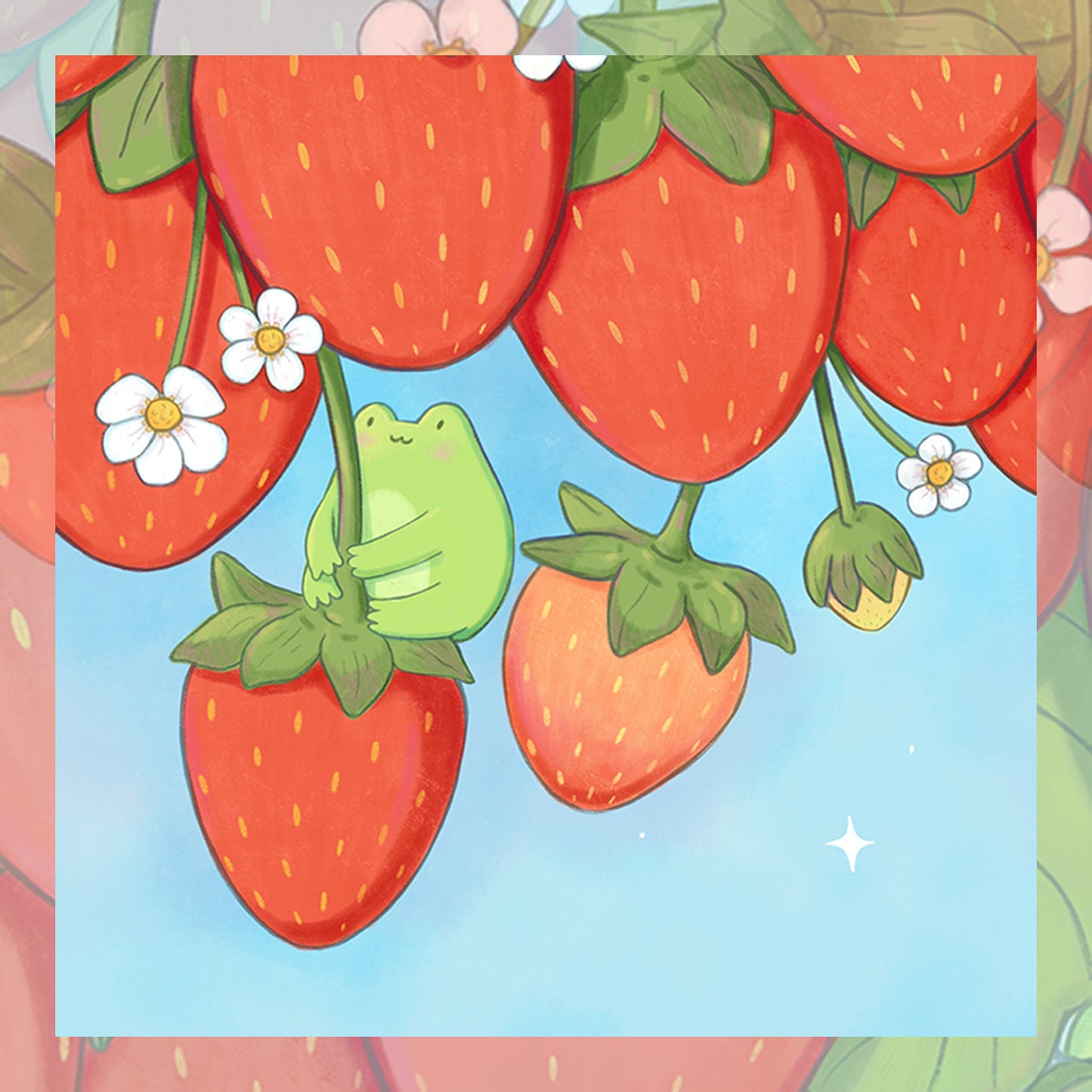 Aesthetic Desktop 5k Wallpaper: Strawberry Frogs Cottage Core - Frogberries