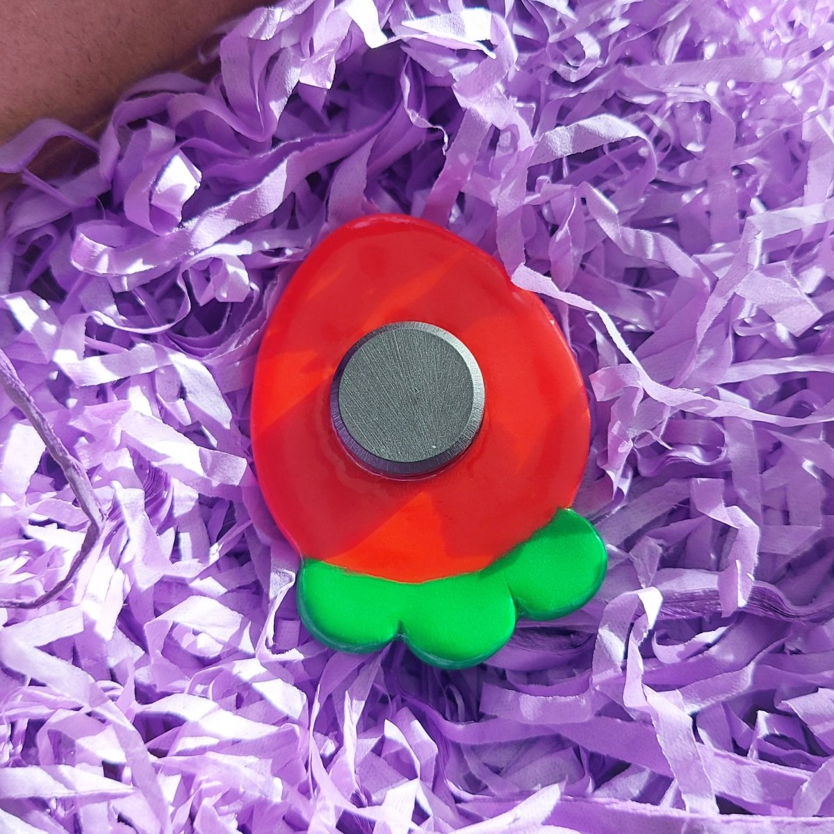 Handmade Clay Magnet - Strawberry Hat Tito the Frog - Paperfrog -