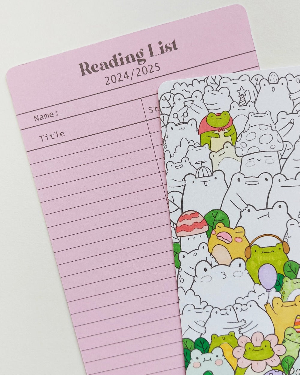 library card style bookmark, colouring bookmark, cute frogs