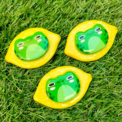 cute lemon magnets, froggy magnets, handmade polymer clay magnet, handmade gift