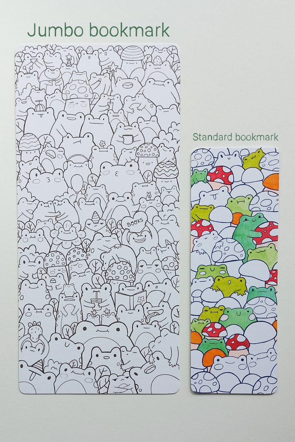 size comparison large bookmark coloring bookmark with frogs and mushrooms