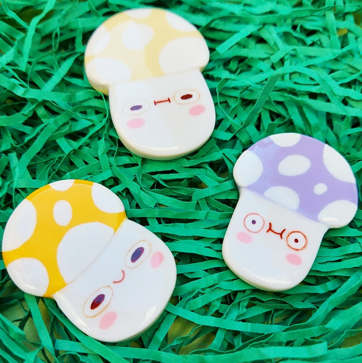 Handmade Clay Magnets - 3 Little Mushroom Friends - Paperfrog - Magnets