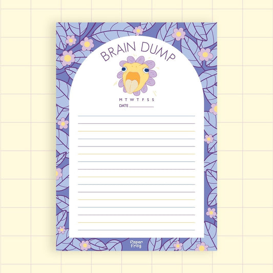 A5 Notepad Brain Dump, best notepad, desk notepad, productivity notepad, frog art, colourful stationery, quality stationery