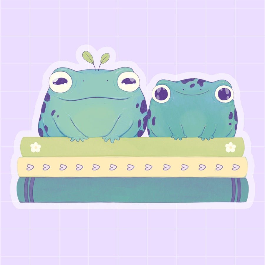 book lovers, bookworm, reading books, cute stickers, reading sticker, books sticker, frogs cute, cozy vibes