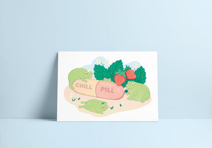 colourful frog print, artwork for print, wall art, prints and poster, frog art, art print for sale, summer vibes, strawberry frog, cute stationery